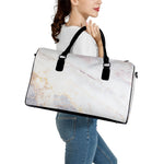 Pink White Grey Marble Print Leather Duffle Bag