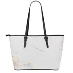 Pink White Grey Marble Print Leather Tote Bag