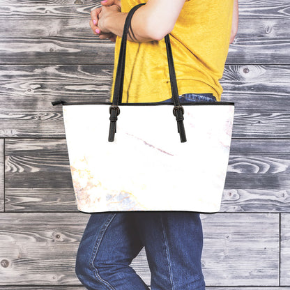 Pink White Grey Marble Print Leather Tote Bag