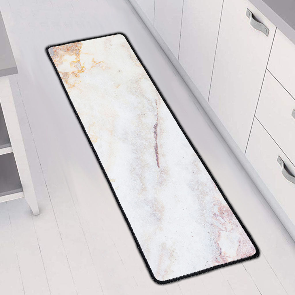 Pink White Grey Marble Print Long Kitchen Mat