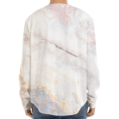 Pink White Grey Marble Print Long Sleeve Baseball Jersey