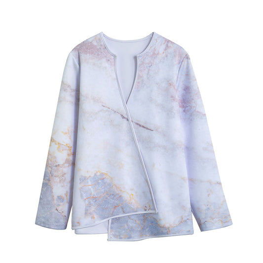 Pink White Grey Marble Print Long Sleeve Short Coat
