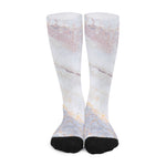 Pink White Grey Marble Print Long Socks