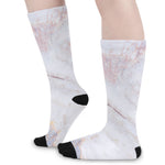 Pink White Grey Marble Print Long Socks