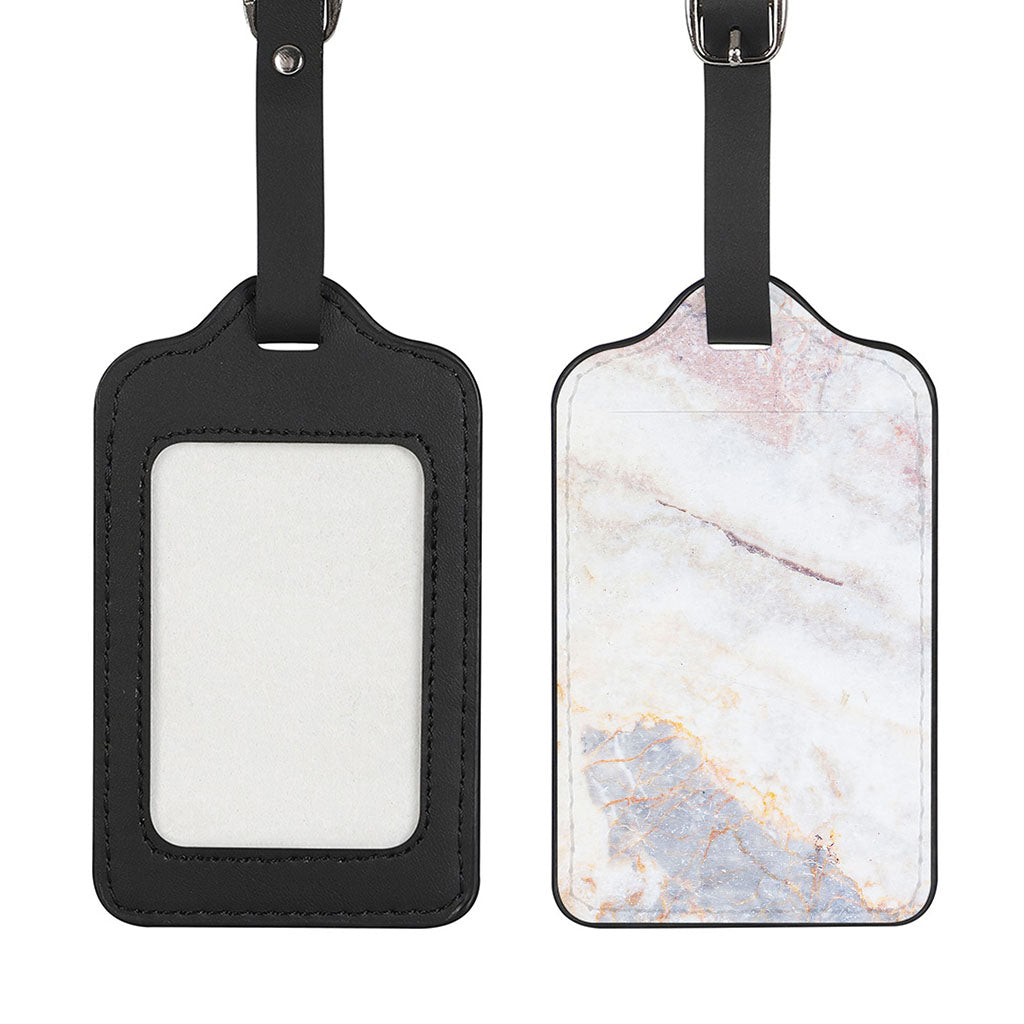 Pink White Grey Marble Print Luggage Tag