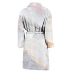 Pink White Grey Marble Print Men's Bathrobe