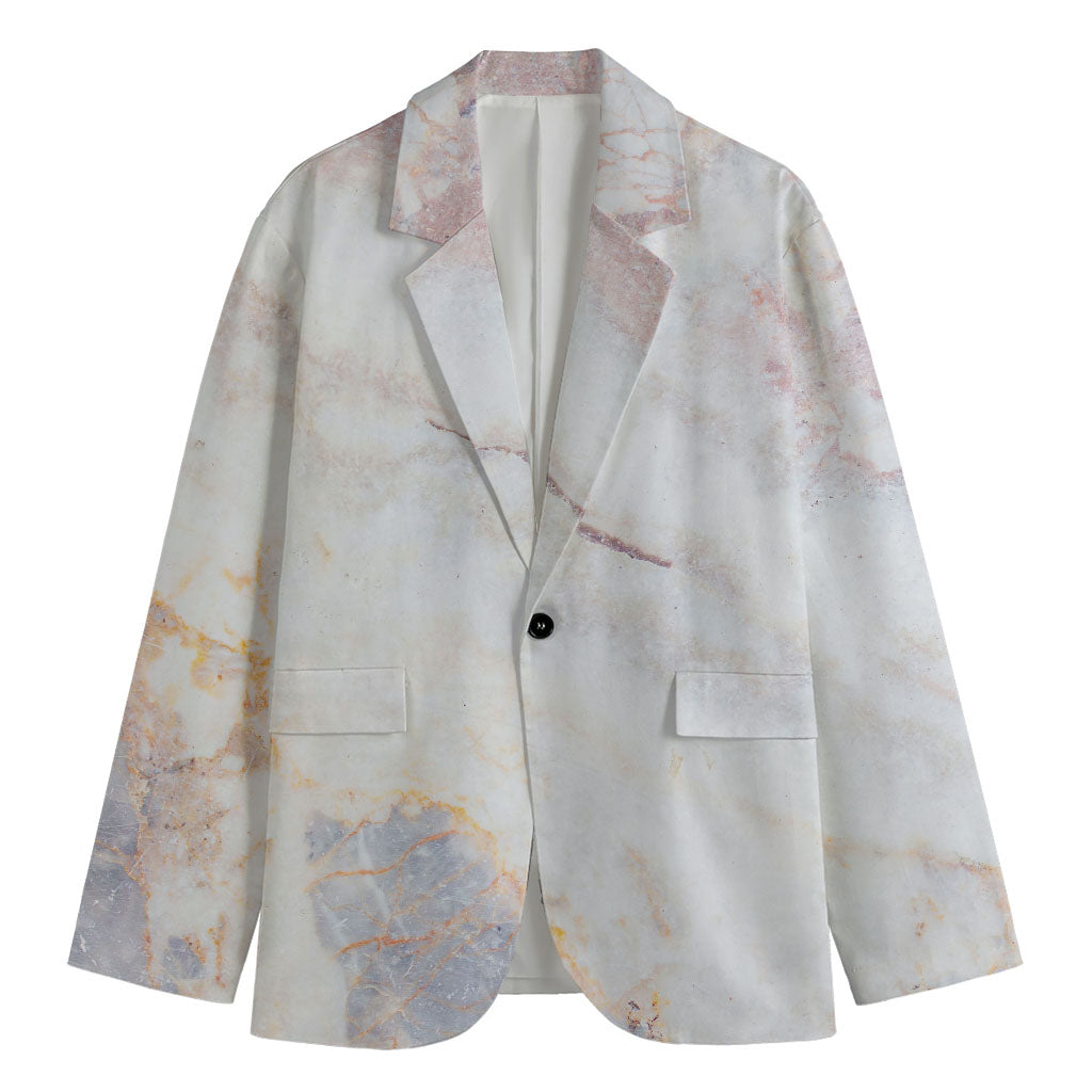 Pink White Grey Marble Print Men's Blazer