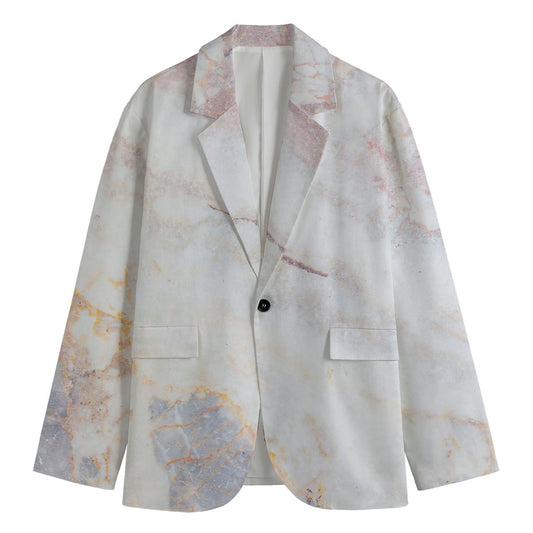Pink White Grey Marble Print Men's Blazer