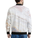 Pink White Grey Marble Print Men's Bomber Jacket