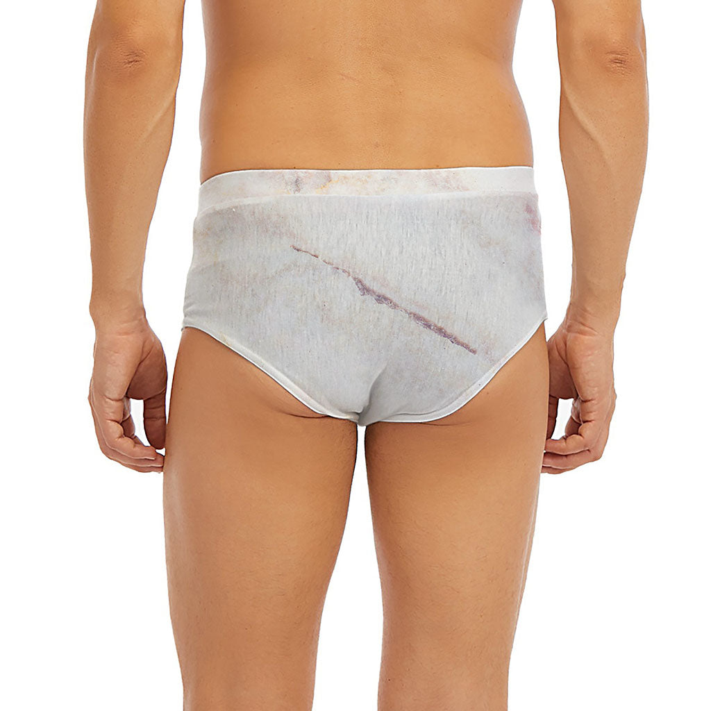 Pink White Grey Marble Print Men's Briefs