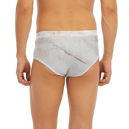 Pink White Grey Marble Print Men's Briefs