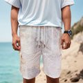 Pink White Grey Marble Print Men's Cargo Shorts