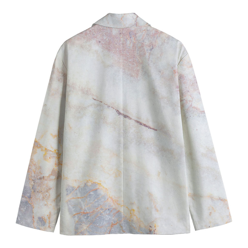 Pink White Grey Marble Print Men's Cotton Blazer