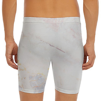 Pink White Grey Marble Print Men's Long Boxer Briefs