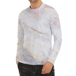 Pink White Grey Marble Print Men's Long Sleeve Rash Guard