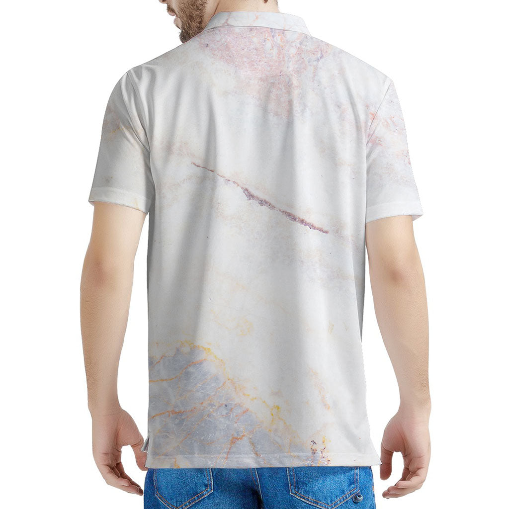 Pink White Grey Marble Print Men's Polo Shirt