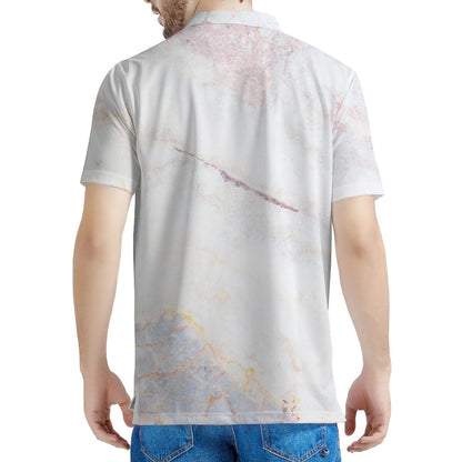 Pink White Grey Marble Print Men's Polo Shirt