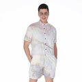 Pink White Grey Marble Print Men's Romper