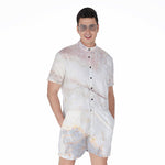 Pink White Grey Marble Print Men's Rompers
