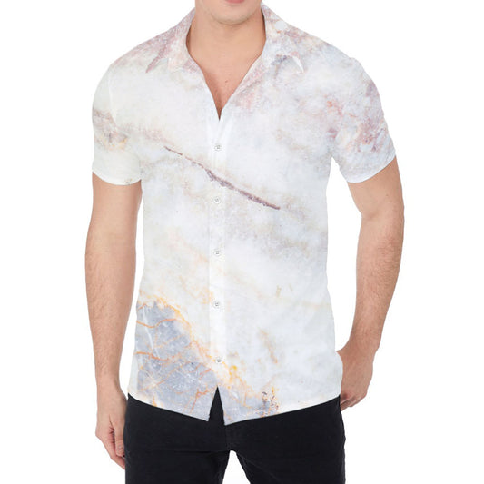 Pink White Grey Marble Print Men's Shirt