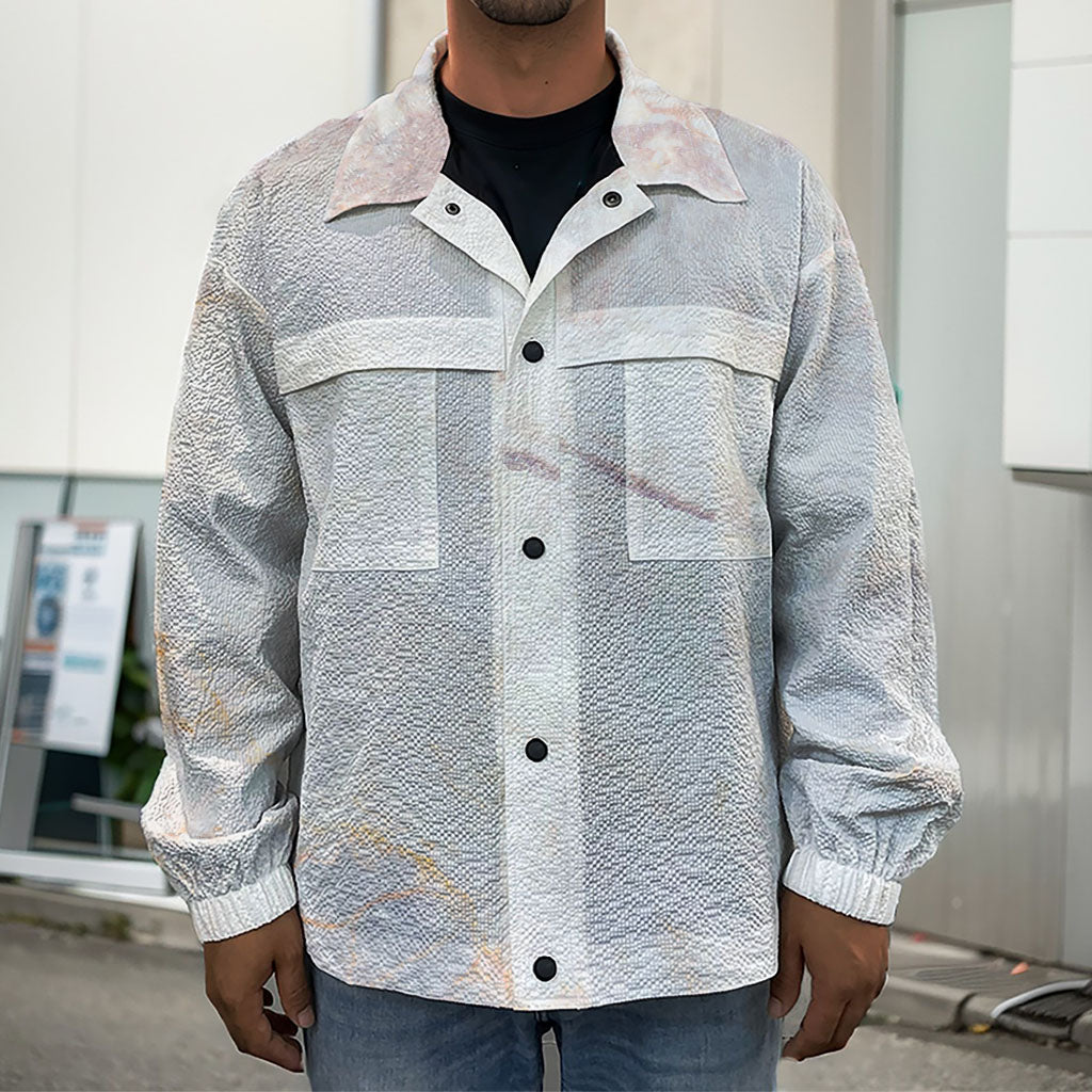 Pink White Grey Marble Print Men's Shirt Jacket