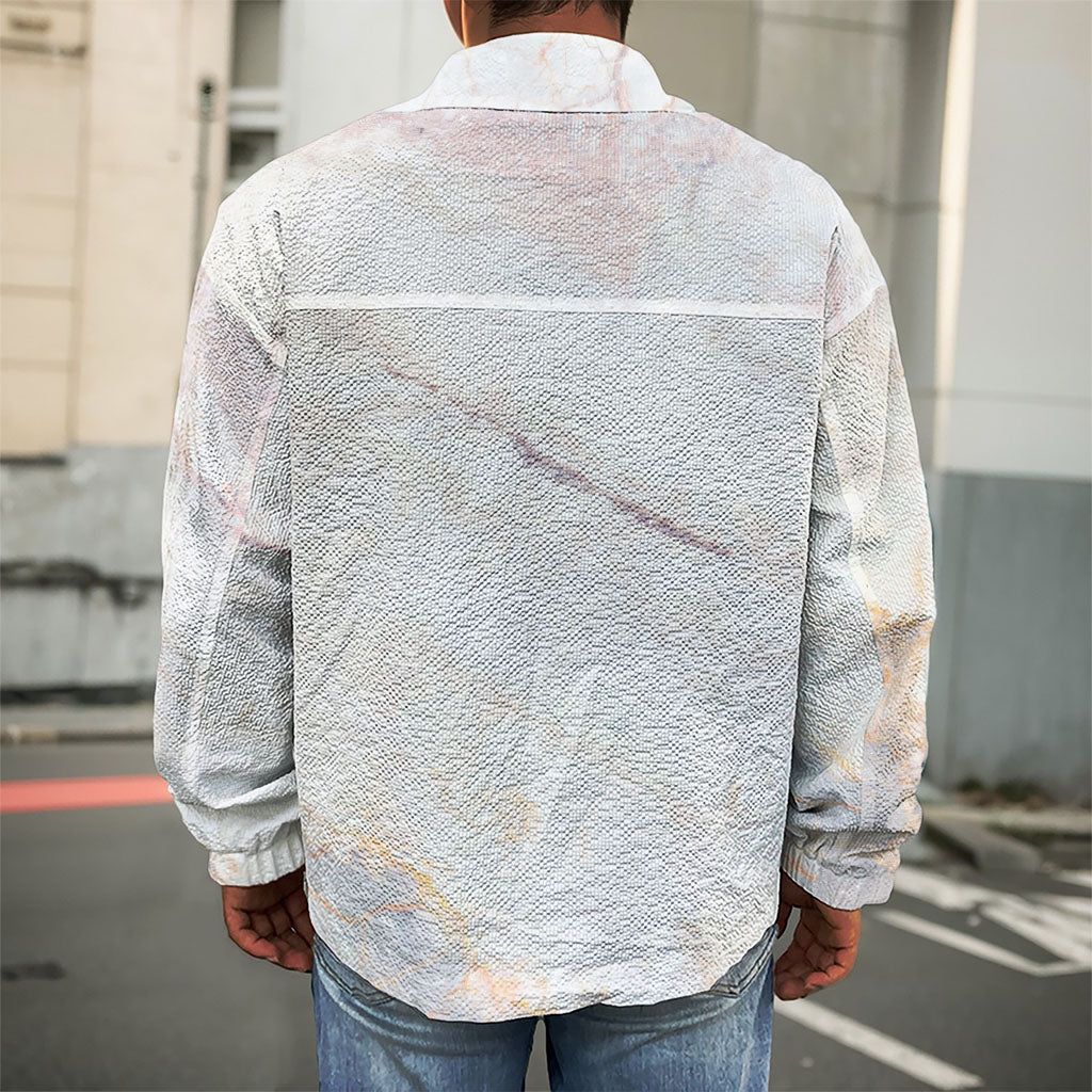 Pink White Grey Marble Print Men's Shirt Jacket