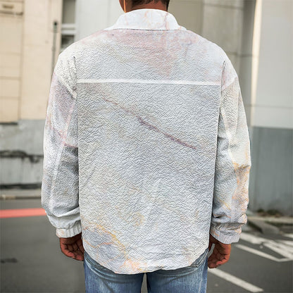 Pink White Grey Marble Print Men's Shirt Jacket