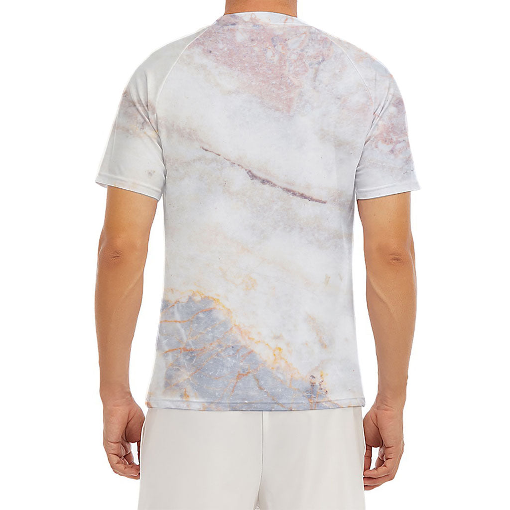 Pink White Grey Marble Print Men's Short Sleeve Rash Guard