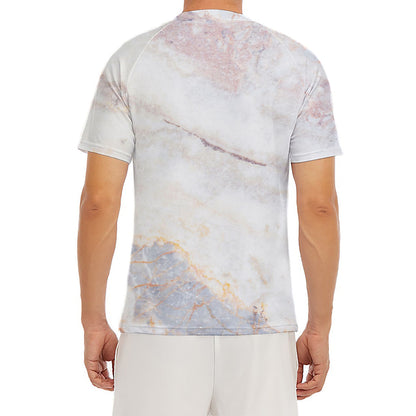 Pink White Grey Marble Print Men's Short Sleeve Rash Guard