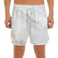 Pink White Grey Marble Print Men's Split Running Shorts