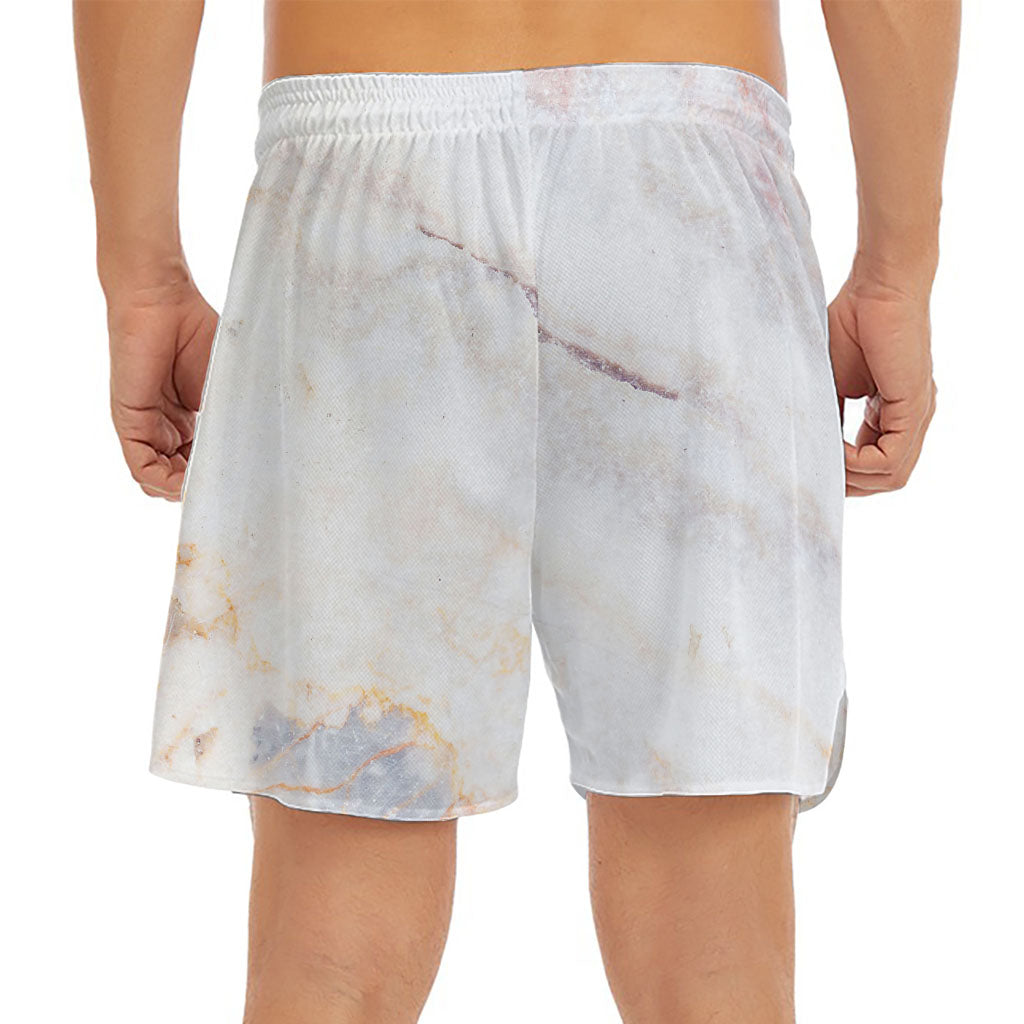 Pink White Grey Marble Print Men's Split Running Shorts