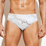 Pink White Grey Marble Print Men's Swim Briefs