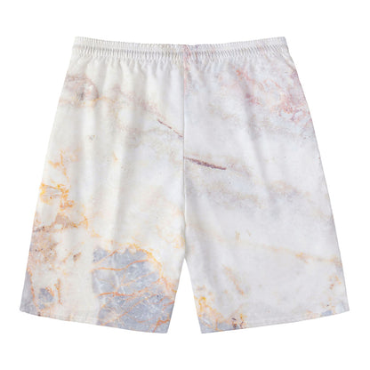 Pink White Grey Marble Print Men's Swim Trunks