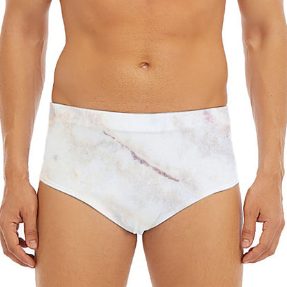 Pink White Grey Marble Print Men's Triangle Swim Briefs