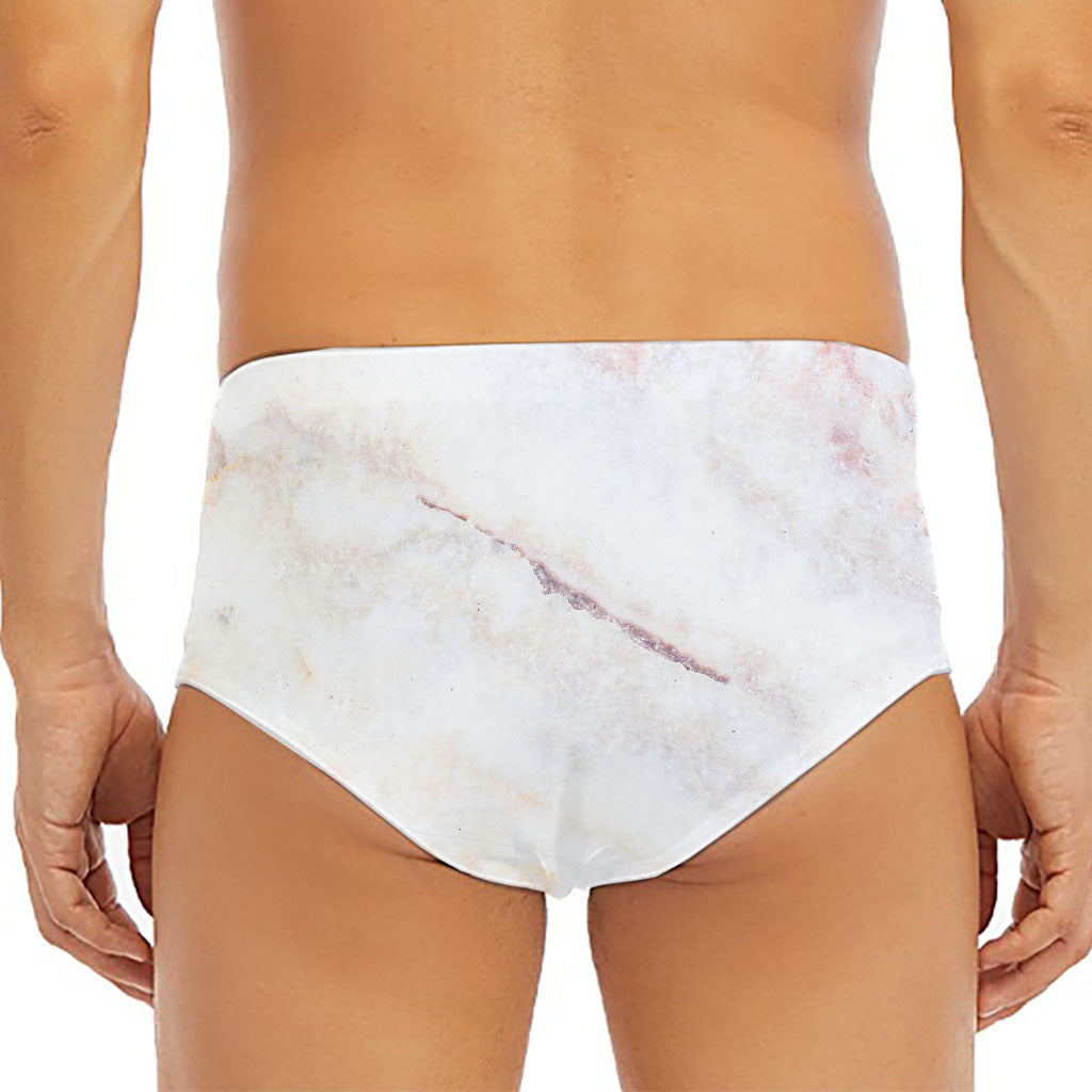Pink White Grey Marble Print Men's Triangle Swim Briefs