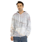 Pink White Grey Marble Print Men's Velvet Pullover Hoodie