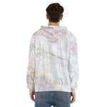 Pink White Grey Marble Print Men's Velvet Pullover Hoodie