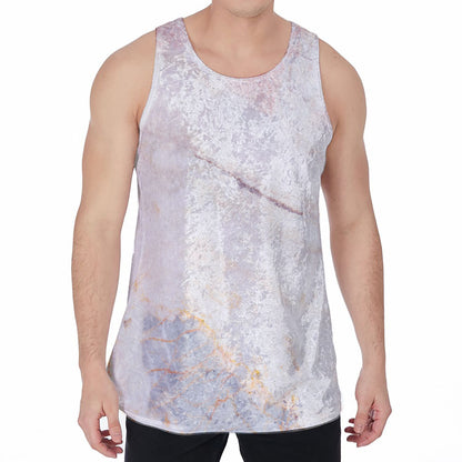 Pink White Grey Marble Print Men's Velvet Tank Top