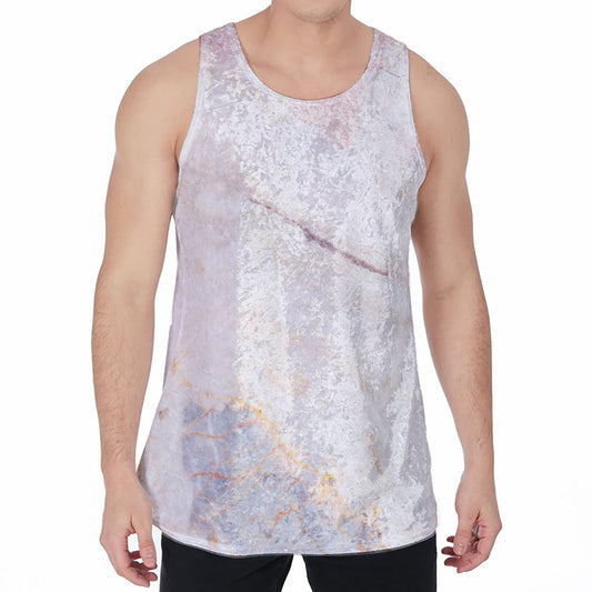 Pink White Grey Marble Print Men's Velvet Tank Top