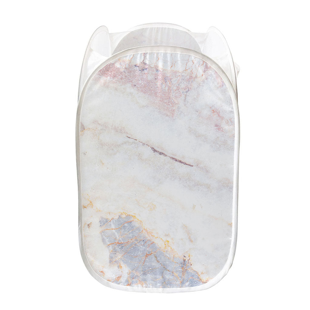 Pink White Grey Marble Print Mesh Laundry Hamper