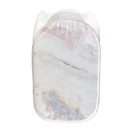 Pink White Grey Marble Print Mesh Laundry Hamper