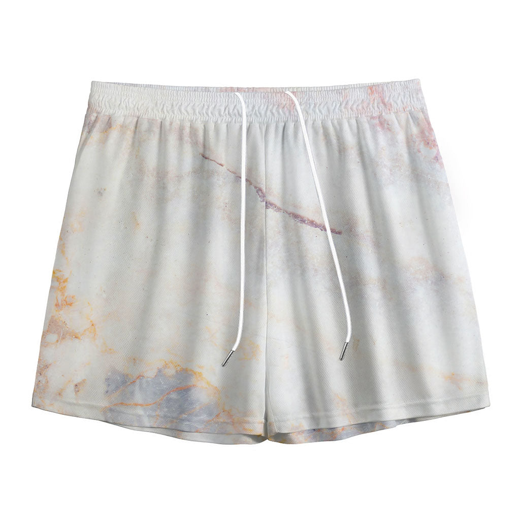 Pink White Grey Marble Print Mesh Shorts