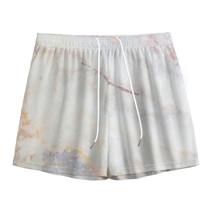 Pink White Grey Marble Print Mesh Shorts