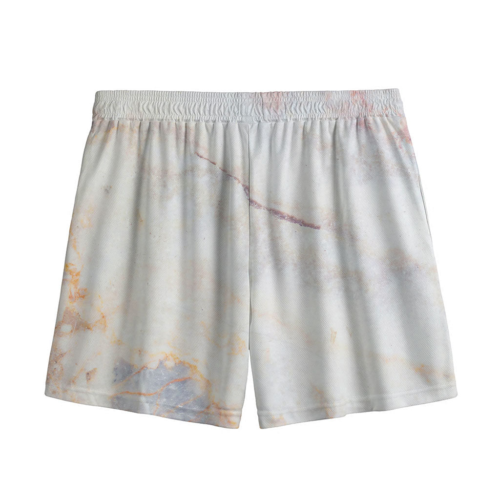 Pink White Grey Marble Print Mesh Shorts