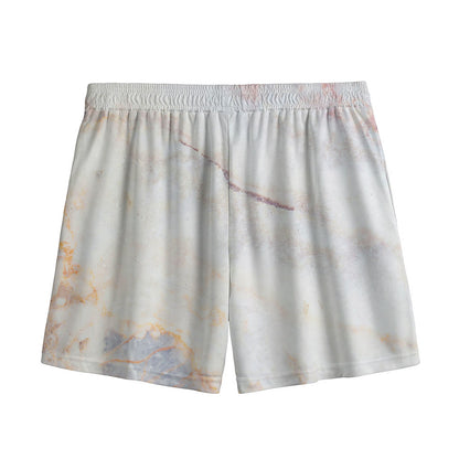 Pink White Grey Marble Print Mesh Shorts
