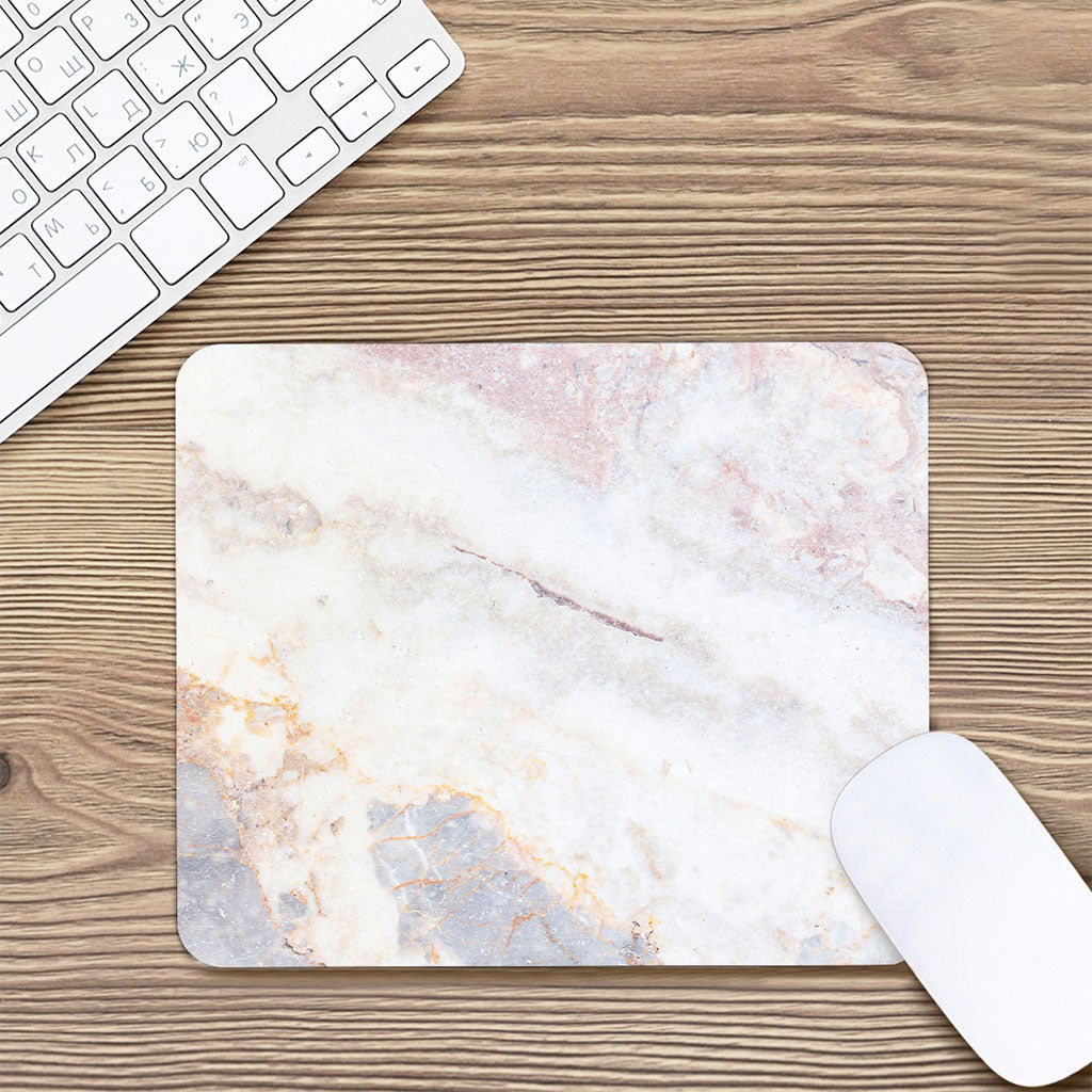 Pink White Grey Marble Print Mouse Pad