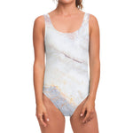 Pink White Grey Marble Print One Piece Swimsuit