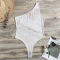 Pink White Grey Marble Print One Shoulder Bodysuit