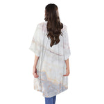 Pink White Grey Marble Print Open Front Beach Cover Up