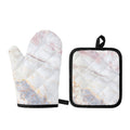 Pink White Grey Marble Print Oven Mitt And Pot Holder Set
